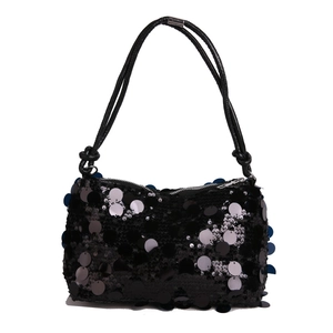 Sparkly black sequin underarm bag for women with leather strap for party and evening use