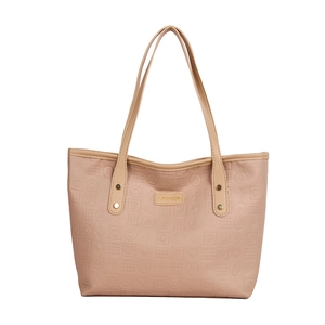 Sac fourre-tout en cuir rose gaufré avec plaque dorée pour la mode féminine
