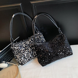 Women Shiny Sequin Crossbody Bag Glitter Shoulder Underarm Purse Knotted Strap Zipper Evening Party Fashion Bag