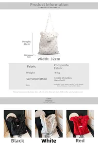 Tableau des tailles et vue multicolore du grand sac cabas en toile à pois tendance