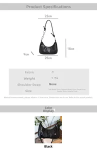 Detailed size chart for minimalist PU leather shoulder bag with dimensions and weight info