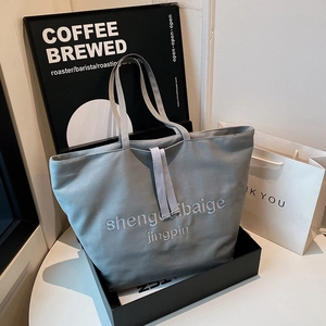 Grand sac cabas en toile bleu-gris pour femme, sac à bandoulière minimaliste pour le quotidien