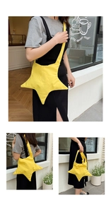 Close-up of a bright yellow star-shaped nylon shoulder bag with stitched detailing