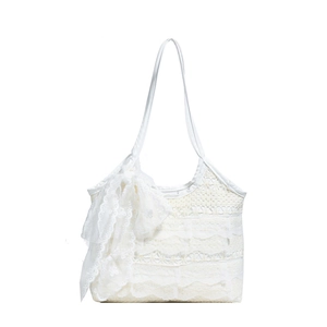 Elegante weiße Spitze Tragetasche mit großer Schleife für Sommermode und tägliches Pendeln