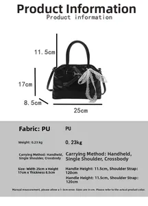 Tableau des tailles pour le sac à main noir en cuir PU avec dimensions et longueur de bandoulière