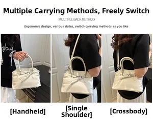 Vues détaillées d'un sac à main blanc montrant les styles porté main, épaule et bandoulière