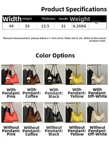 Detailed size guide and color options for large PU leather tote bag with dimensions