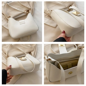 Detailed views of the white PU leather crossbody bag showing internal storage capacity