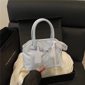 Sac Bandoulière Femme Cuir PU Rétro Doux Sac À Main Sac À Épaule Noeud En Dentelle Blanche Fermoir Magnétique Élégant