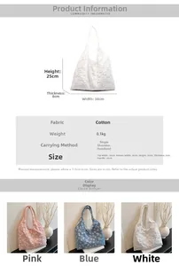 Floral lace tote bag size guide showing dimensions 38cm width and 25cm height details