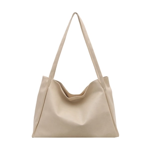 Borsa tote minimalista in pelle PU beige di grande capacità con trama a pieghe morbide