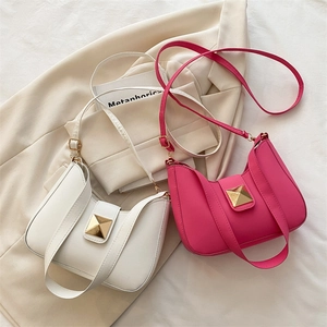 Women Shoulder Bag PU Leather Square Pyramid Stud Magnetic Snap Crescent Hobo Underarm Handbag Adjustable Strap