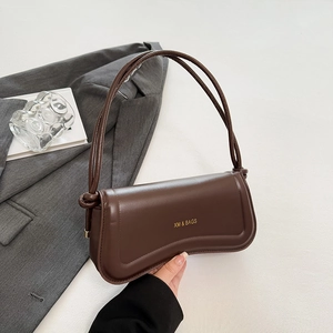 Women PU Leather Baguette Bag Knotted Strap Wave Shape Underarm Shoulder Bag Fashionable Chic Niche Handbag