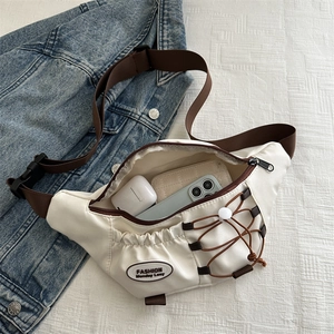 Marsupio unisex stile giapponese beige con tracolla marrone regolabile