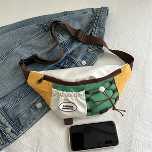 Marsupio retrò color-block in tela gialla e verde con tracolla regolabile per uomo e donna