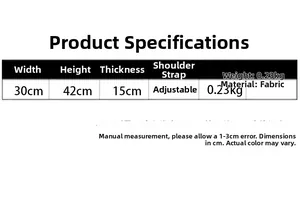 Detailed dimensions of the preppy graffiti backpack showing height 42cm and fabric material