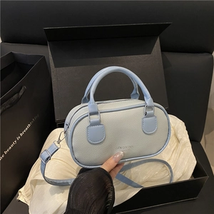 Women Lychee Grain PU Leather Crossbody Bag Mini Bowling Handbag Retro Casual Shoulder Bag With Letter Print