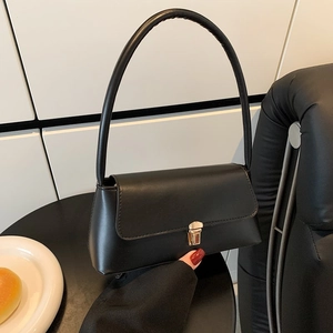 Sac Sous Le Bras Baguette En Cuir PU Minimaliste Avec Boucle Métallique Dorée Sac À Épaule Décontracté Pour Femme
