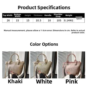 Detailed size chart and dimensions of the embroidered Chinese style bucket handbag