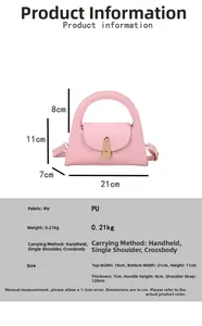 Rosa PU-Handtasche mit goldener Schließe sowie detaillierten Größen- und Gewichtsangaben