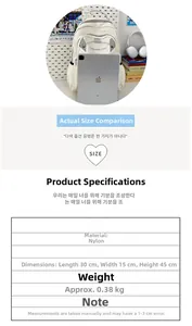 Detail of white nylon backpack with dimensions 30x15x45cm and multi-pocket structure