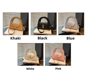 Minimalistische Lederhandtaschen in den Farben Khaki, Schwarz, Blau, Weiß und Rosa