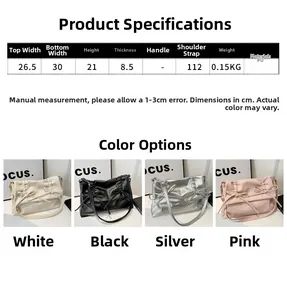 Detailed size chart and dimensions for the bow-decorated PU leather tote crossbody bag