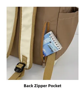 Détail de la poche antivol zippée à l'arrière du sac à dos de loisirs bicolore