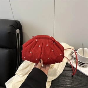 Sac Bandoulière Femme Mini Imprimé Fleuri Tissu Plissé Nuage Pochette Petit Sac À Main Style Coréen Casual