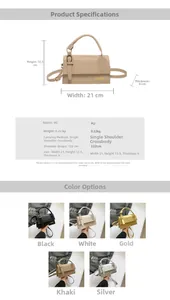 Detailed dimension guide and color options for the trendy PU leather crossbody square bag