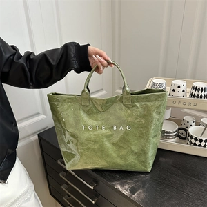 Sac Fourre-Tout Femme Brillant Froissé Grande Capacité Imprimé Lettres Sac À Main Mode Été Sac À Épaule