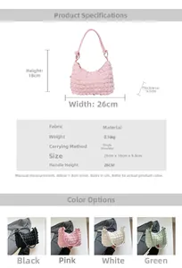 Detailed chart showing bubble texture fabric underarm bag dimensions and color options