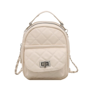 Chic cream quilted mini backpack with metal twist lock and chain strap for women