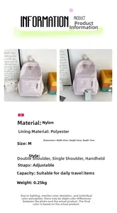 Detailed size chart for pink cat print nylon backpack showing dimensions 29x44x13cm