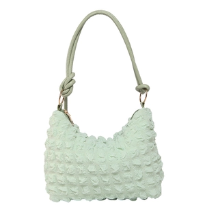Light green bubble texture shoulder bag with stylish knot strap and pleated puff design