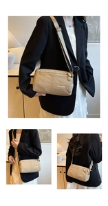 Detail of beige tactical crossbody bag featuring nylon texture and adjustable strap
