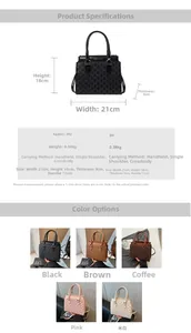 Detailed dimension guide and color options for the monogram leather tote bag