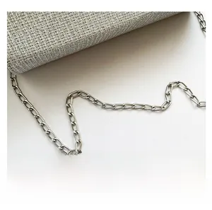 Detail of silver glitter handbag featuring a sleek metallic chain strap and sparkly texture