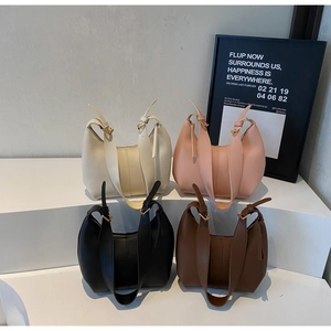 Four colors of minimalist hobo shoulder bags in black brown beige and pink options