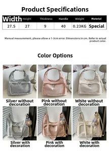 Detailed size chart and multi-color options for large transparent ita tote bag