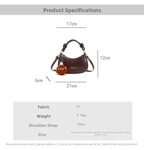 Detailed size chart for minimalist PU leather handbag with 21cm width and 120cm strap
