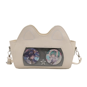 Chic cream cat-ear ita bag with a clear PVC window and star charm for anime display