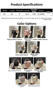 Detailed view of mini faux-crocodile skin handbag sizes and multi-color selection options