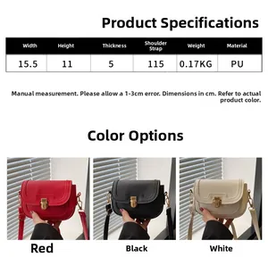 Tableau des tailles pour sac en cuir PU: largeur 15,5 cm et hauteur 11 cm en détail