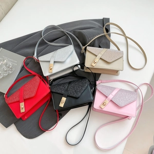 Women Glitter Sequin Flap Crossbody Bag PU Leather Square Shoulder Bag With Metal Lock Fashion Casual Handbag