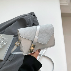 French vintage silver crossbody bag with sequin detail and gold buckle lock