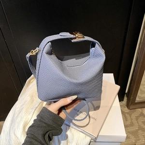 Woven Textured PU Leather Crossbody Bag Small Square Handbag With Gold Hardware Korean Style For Women Daily