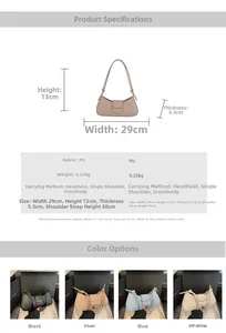 Detailed size chart and specifications for the minimalist PU leather shoulder bag with dimensions