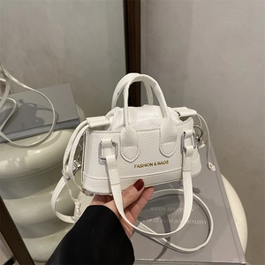Women Mini PU Leather Handbag Crossbody Bag Lychee Texture Drawstring Inner Pouch Adjustable Shoulder Strap Fashion Style