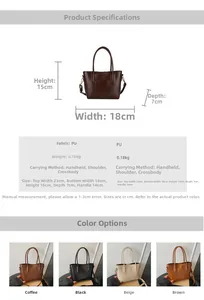 Detailed dimension guide and color chart for the minimalist PU leather tote bag with measurements